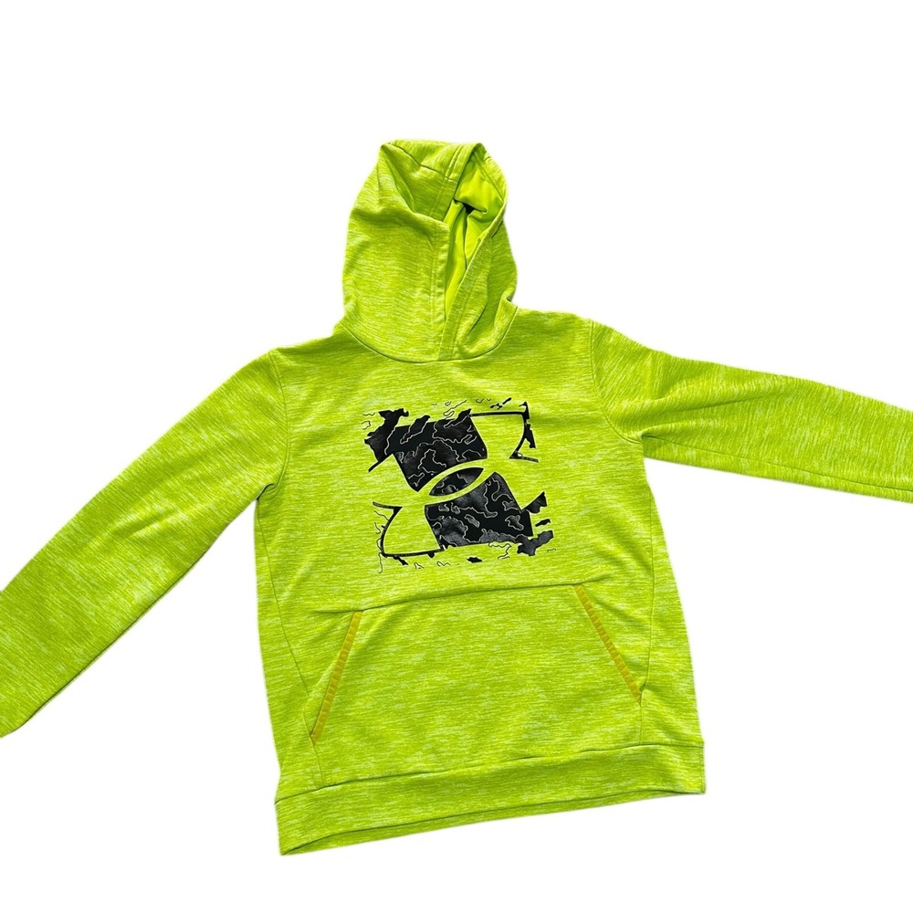 Under Armour Hoodie Pullover ColdGear Neon Green Logo YLG